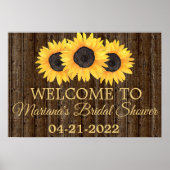 ひまわりブライダルシャワー素朴ウッドウェルカムサイン ポスター (正面)