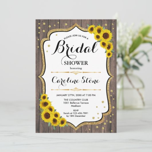 ひまわりブライダルシャワー素朴 – 木 招待状 (スタンド正面)