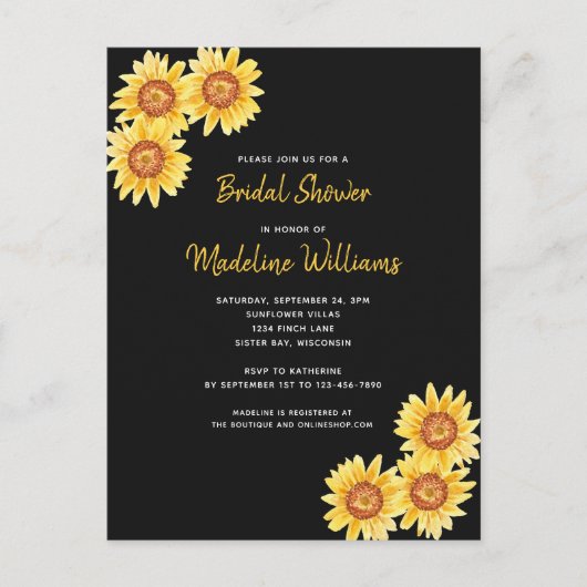 ひまわりブライダルシャワー インビテーションポストカード (正面)