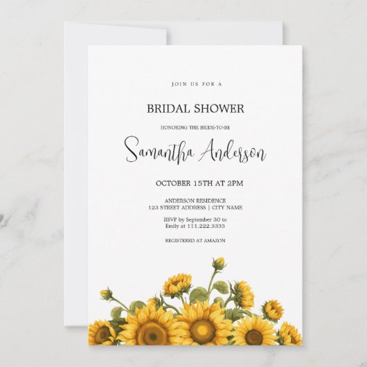 ひまわりブライダルシャワー 招待状 (正面)