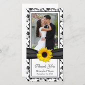 ひまわりブラックフローラ結婚リボン サンキューカード (正面/裏面)