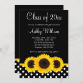 ひまわりブラック水玉模様卒業発表 招待状 (正面/裏面)
