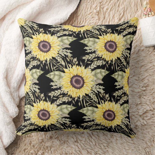 ひまわりブラック クッション (ブランケット)