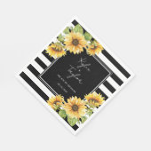 ひまわりブラック&ホワイトストライプ結婚またはシャワー スタンダードランチョンナプキン (角)