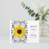 ひまわりブラック&ホワイトフローラRSVPはがき インビテーションポストカード (スタンド正面)
