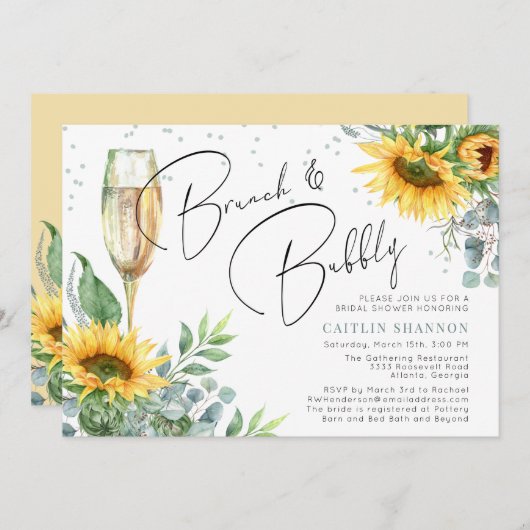 ひまわりブランチ&バブリーブライダルシャワー 招待状 (正面/裏面)
