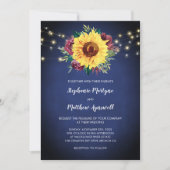 ひまわりブルゴーニュバラライトネイビー結婚ブルー 招待状 (正面)