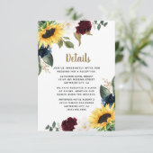 ひまわりブルゴーニュ赤とネイビーブルーのバラ結婚ズ エンクロージャーカード (スタンド正面)