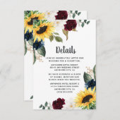 ひまわりブルゴーニュ赤とネイビーブルーのバラ結婚ズ エンクロージャーカード (正面/裏面)