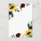 ひまわりブルゴーニュ赤とネイビーブルーのバラ結婚ズ エンクロージャーカード (裏面)