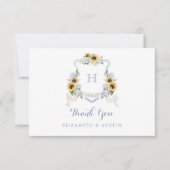 ひまわりブルーアジサイ結婚クレストモノグラム サンキューカード (正面)