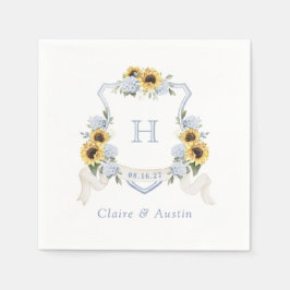 ひまわりブルーアジサイ結婚クレストモノグラム スタンダードカクテルナプキン