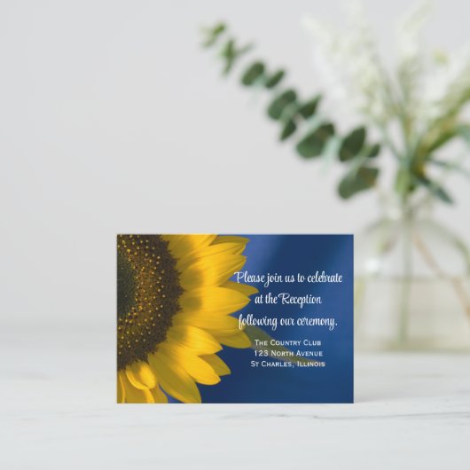 ひまわりブルーウェディングレセプションカード エンクロージャーカード (スタンド正面)