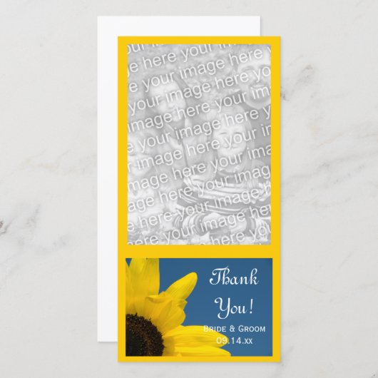 ひまわりブルースカイ結婚の感謝のフォトカード サンキューカード (正面/裏面)