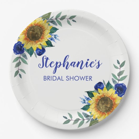 ひまわりブルーバラフローラブライダルシャワー ペーパープレート (正面)