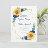 ひまわりブルーバラ幾何学結婚フローラ 招待状 (スタンド正面)