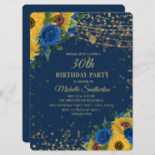 ひまわりブルーバラ金ゴールドグリッター30th誕生日 招待状 (正面/裏面)