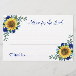 ひまわりブルーフローラブライダルシャワーアドバイスカード