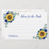 ひまわりブルーフローラブライダルシャワーアドバイスカード (正面/裏面)