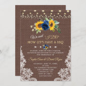 ひまわりブルーフローラレースバーラップ結婚ズI DO BBQ 招待状 (正面/裏面)