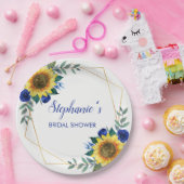 ひまわりブルーフローラ幾何学ブライダルシャワー ペーパープレート (パーティー)