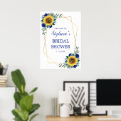 ひまわりブルーフローラ幾何学ブライダルシャワー ポスター (ホームオフィス)