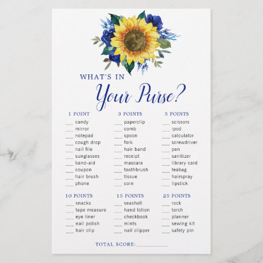 ひまわりブルーフローラ財布ブライダルシャワーゲーム (正面)