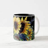 ひまわりブーケオンブラック ツートーンマグカップ (正面右)