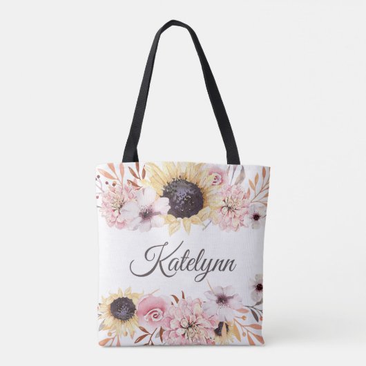 ひまわりブーケパーソナライズされたトートバッグ トートバッグ (裏面)