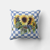 ひまわりブーケ付きブルーチェック クッション (裏面)