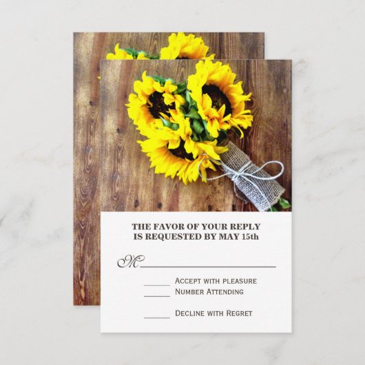 ひまわりブーケ素朴カントリーウェディングRSVP 出欠カード (正面/裏面)