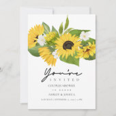 ひまわりブーケ結婚の白いカップルのシャワー 招待状 (正面)