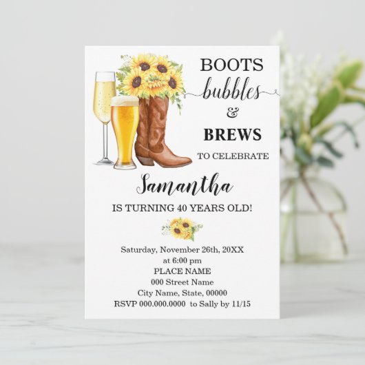 ひまわりブーツ泡とブリーズ大人誕生日 招待状 (スタンド正面)