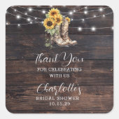 ひまわりブーツ バブル ブライズシャワー招待状 スクエアシール (正面)