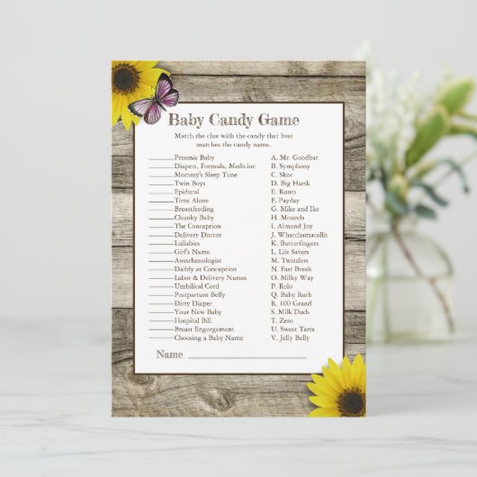 ひまわりベビーキャンディベビーシャワーゲーム |ピンク 招待状 (スタンド正面)