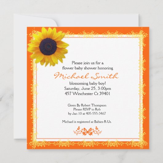 ひまわりベビーシャワー招待状 招待状 (裏面)