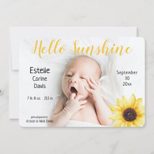 ひまわりベビー素朴写真誕生発表 招待状 (正面)