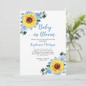 ひまわりベビー開花ほこりっぽいブルーベビーシャワー 招待状 (スタンド正面)