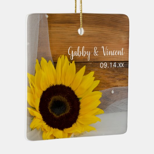 ひまわりベール結婚の花嫁のメイドありがとう セラミックオーナメント (右)