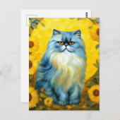 ひまわりペルシャ猫 ポストカード (正面/裏面)