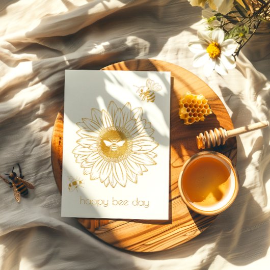 ひまわりホイルハッピービーデイ誕生日カード 箔グリーティングカード