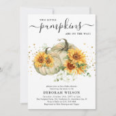 ひまわりホワイトカボチャ双子秋ベビーシャワー 招待状 (正面)