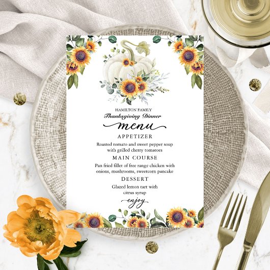 ひまわりホワイトカボチャ感謝祭ディナーメニュー サンキューカード