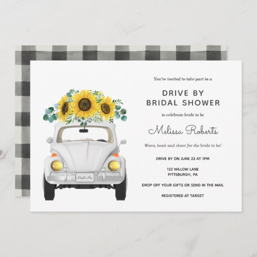 ひまわりホワイトカードライブバイブライダルシャワー 招待状 (正面/裏面)
