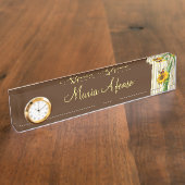 ひまわりホワイトチューリップバタフライ机用ネームプレート デスクネームプレート (側面)