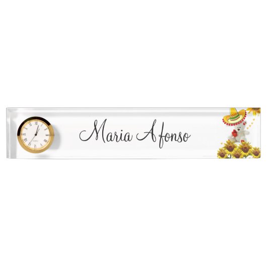 ひまわりホワイトテディベア机用ネームプレート デスクネームプレート (正面)