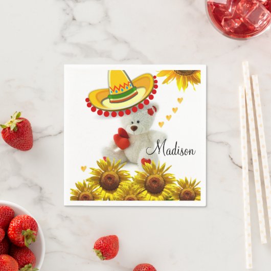 ひまわりホワイトテディベア歯科医紙ナプキンス スタンダードカクテルナプキン (インサイチュ)