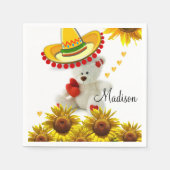 ひまわりホワイトテディベア歯科医紙ナプキンス スタンダードカクテルナプキン (正面)