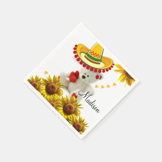 ひまわりホワイトテディベア歯科医紙ナプキンス スタンダードカクテルナプキン (角)