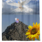 ひまわりホワイト鳩エンジェルシャワーカーテン シャワーカーテン (正面)